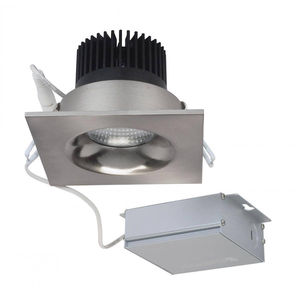 12 watt LED Direct Wire Downlight; 3.5 inch; 3000K; 120 volt; Dimmable; Square; Remote Driver; Brushed Nickel - Green Lighting Wholesale