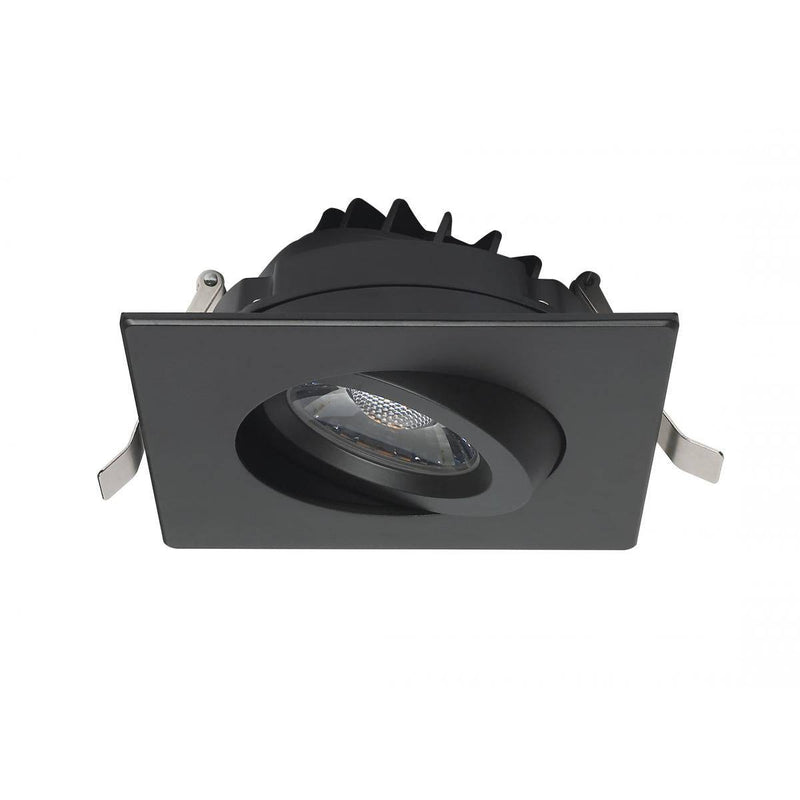 12 watt LED Direct Wire Downlight; Gimbaled; 4 inch; 3000K; 120 volt;  Dimmable; Square; Remote Driver; Black