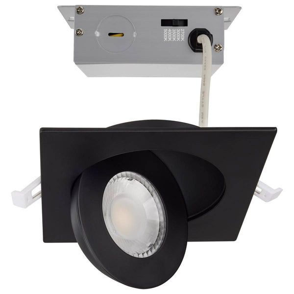 9 Watt; CCT Selectable; LED  4 Inch Square Black Eyeball Downlight - Green Lighting Wholesale