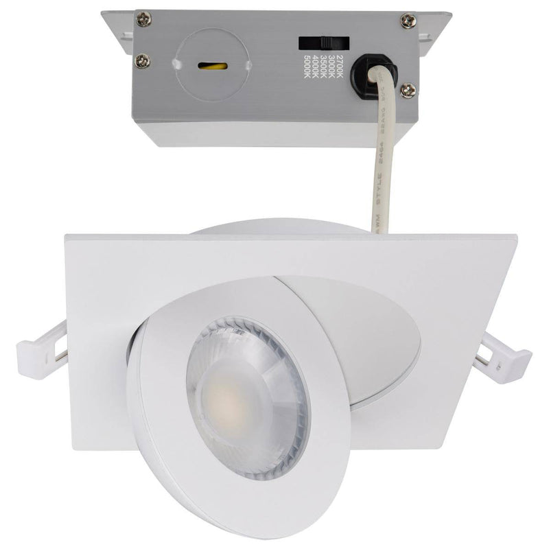 9 Watt; CCT Selectable; LED 4 Inch White Square Eyeball Downlight - Green Lighting Wholesale
