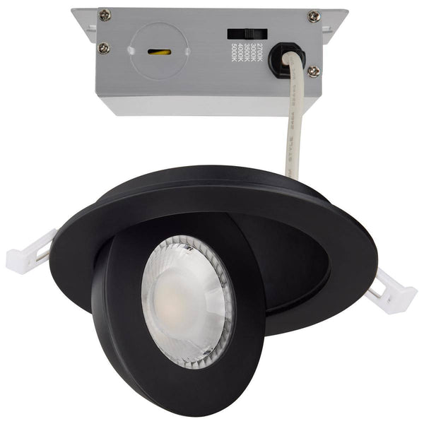 9 Watt; CCT Selectable; LED Downlight; 4 Inch Black Eyeball - Green Lighting Wholesale