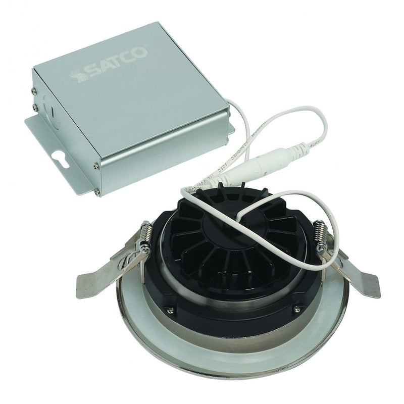 12 watt LED Direct Wire Downlight; Gimbaled; 4 inch; 3000K; 120 volt; Dimmable; Round; Remote Driver; Brushed Nickel - Green Lighting Wholesale