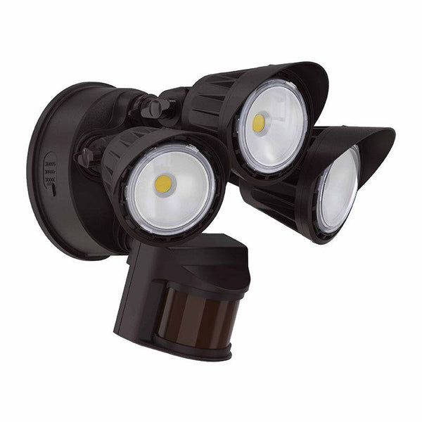 Bronze Three Head LED Security Light With PIR Sensor - Green Lighting Wholesale