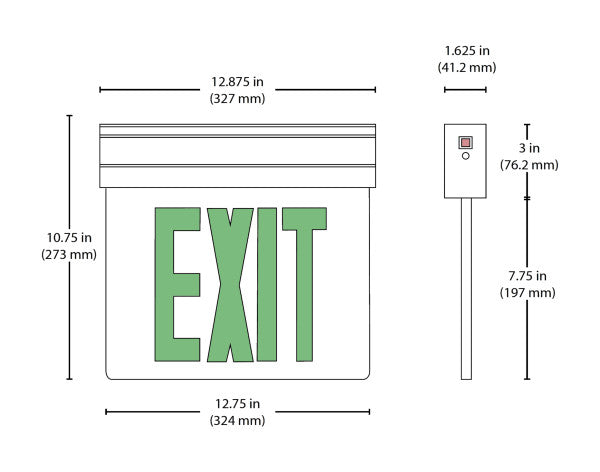 LED Emergency Exit Sign, Mirrored with Green Lettering